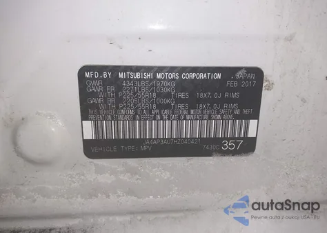 2017 Mitsubishi Outlander Sport 2.0 Es/2.0 Le z USA, uszkodzony, nr VIN JA4AP3AU7HZ040421